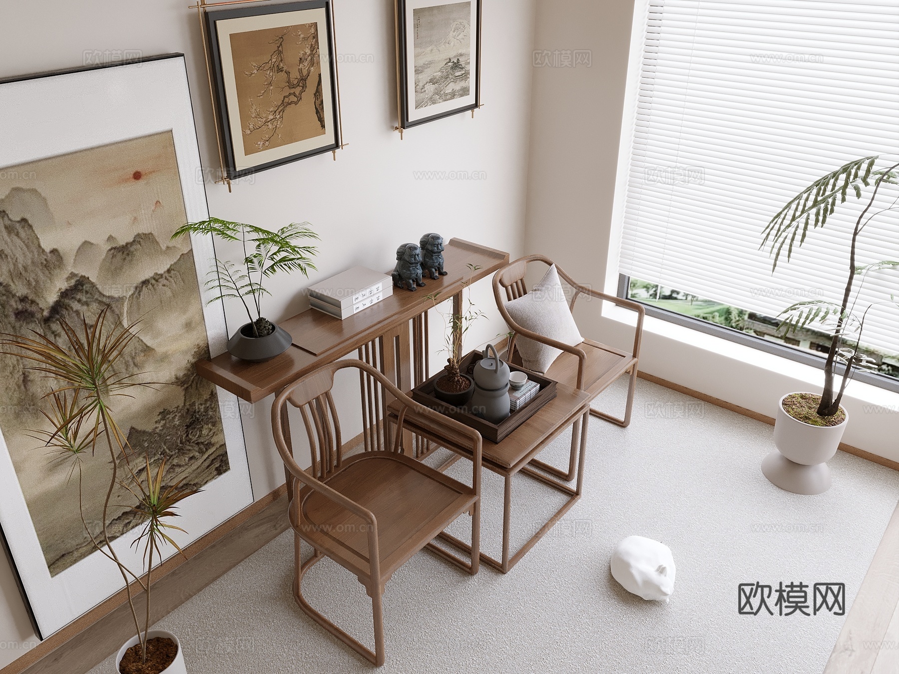 新中式禅意挂画 山水画 花鸟国画 书房挂画 办公室挂画 办公3d模型下载