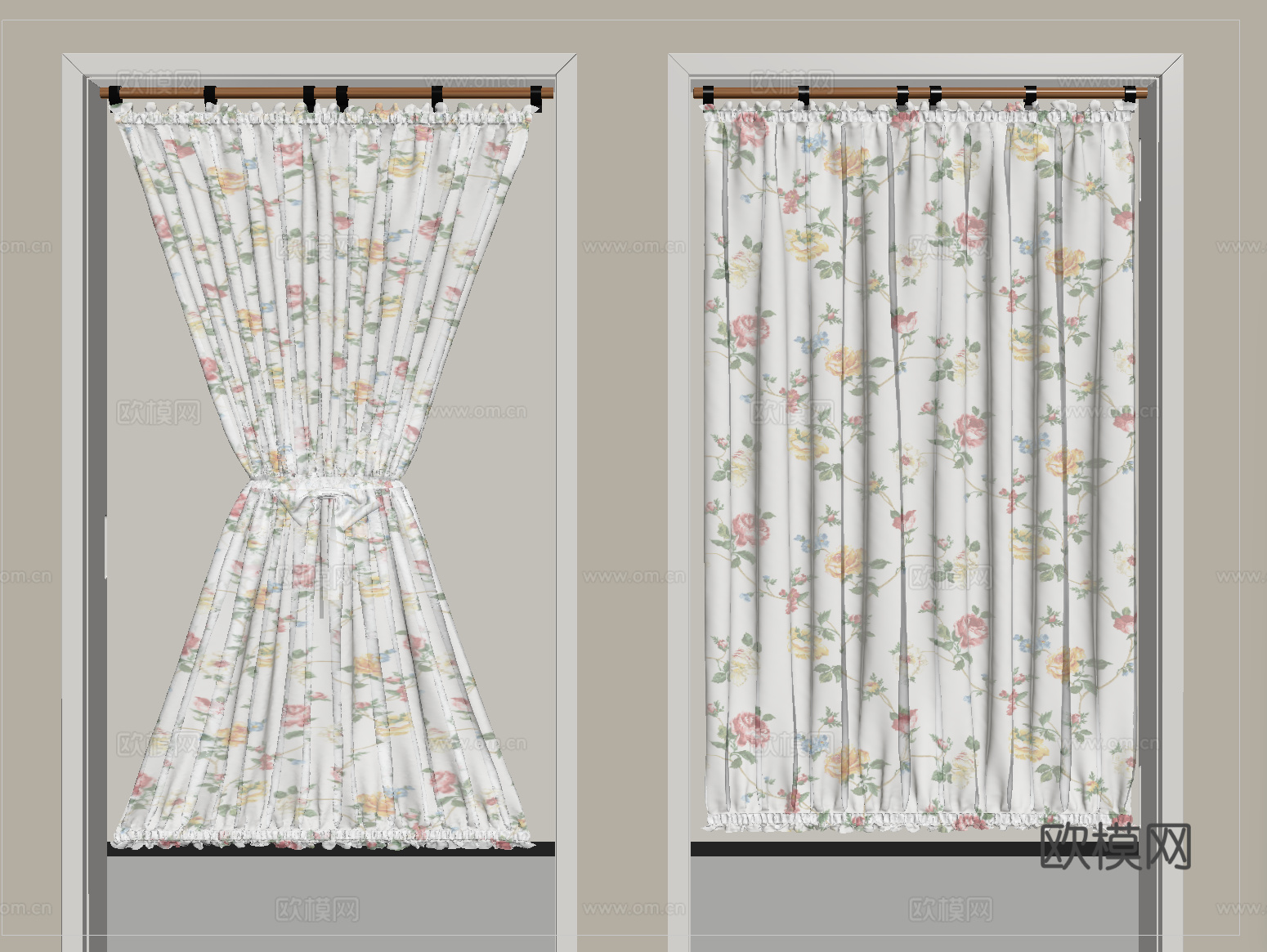 现代窗帘 门帘 布帘su模型
