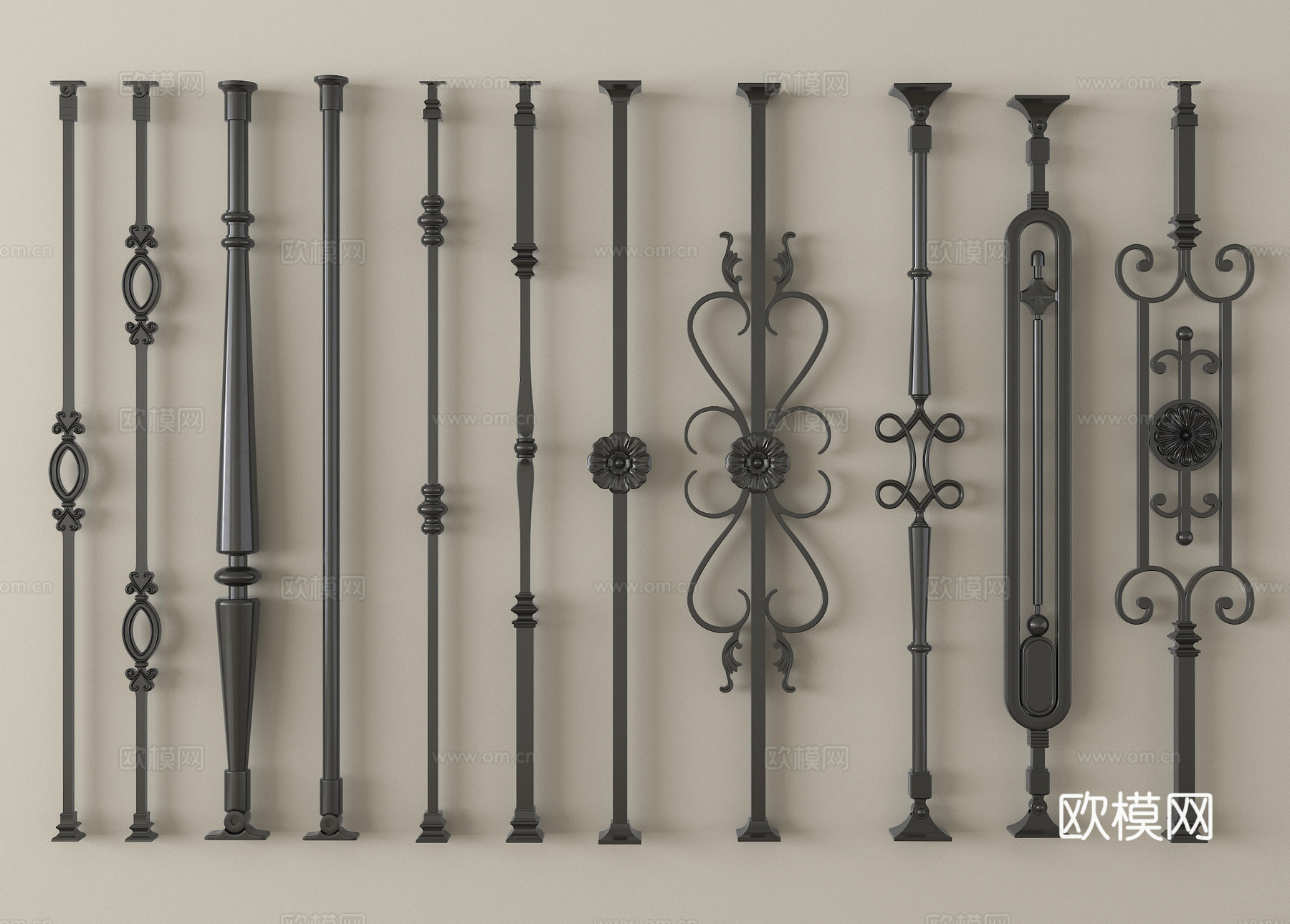 美式扶手 栏杆 楼梯扶手3d模型下载