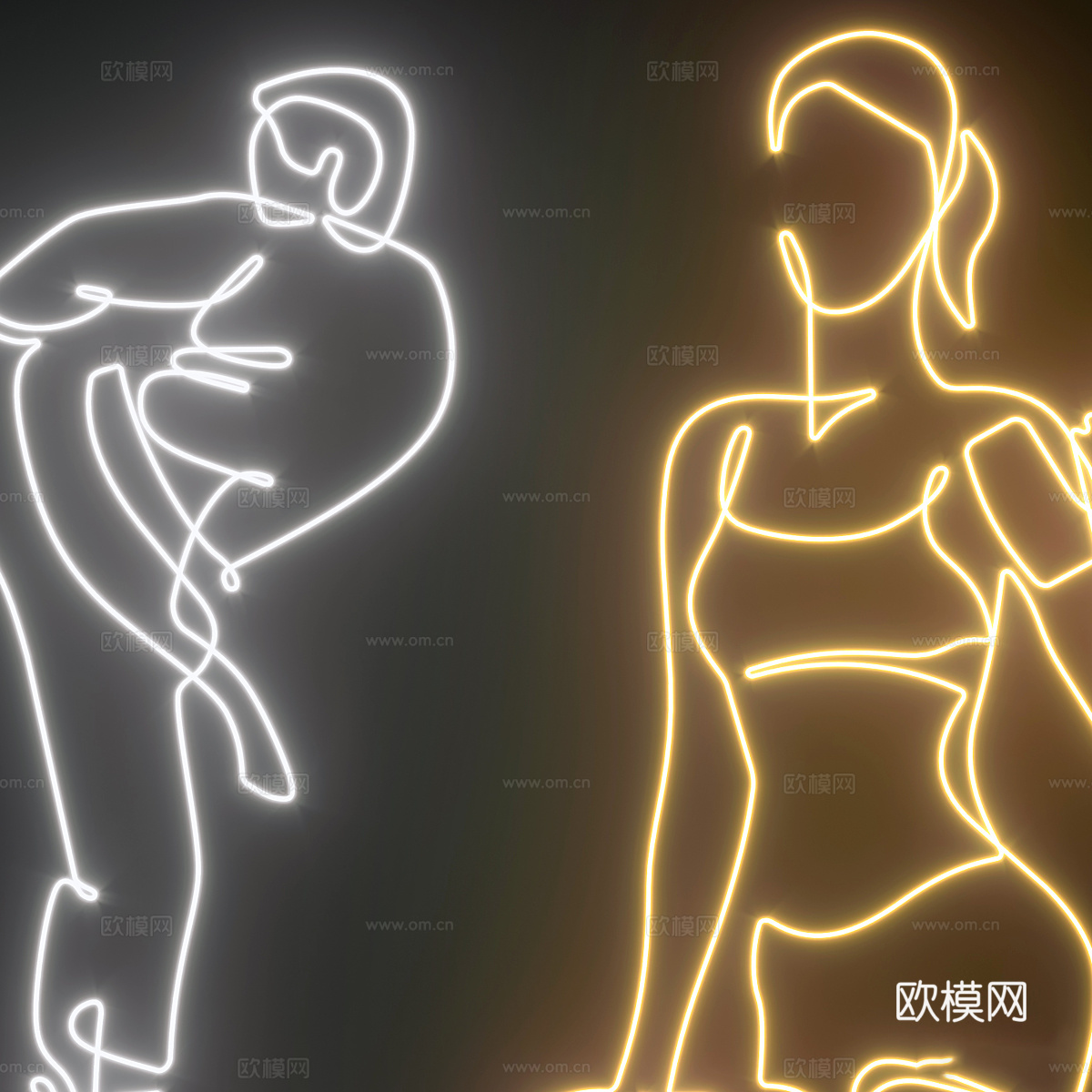 功夫 空手道 健身房霓虹灯3d模型下载（渲染图2）