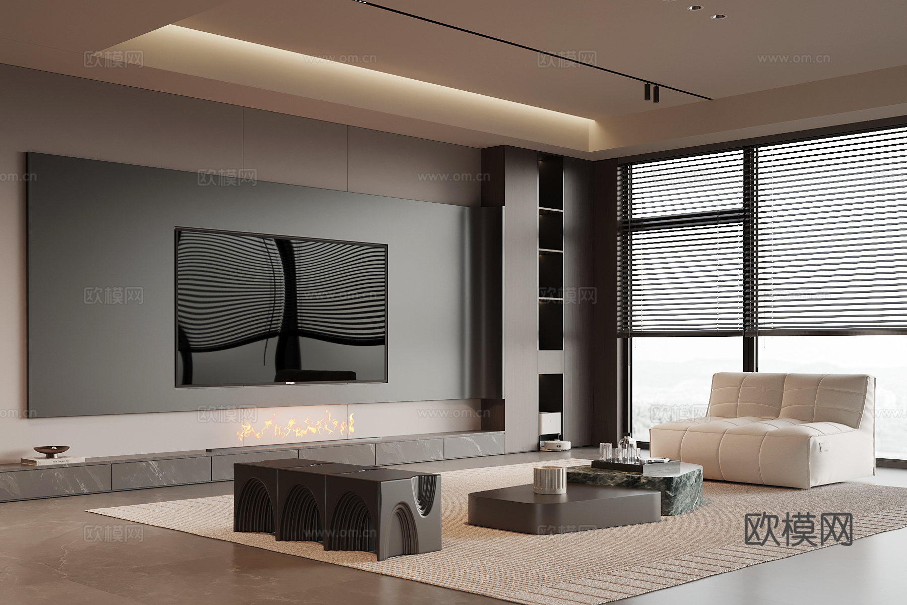 意式客厅 沙发茶几组合 电视背景墙su模型