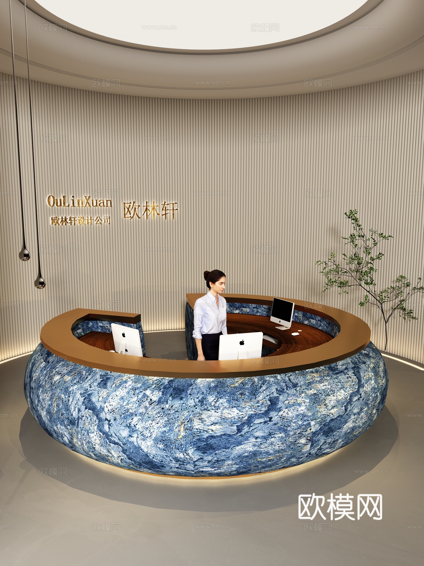 现代高端定制前台接待台吧台收银台3d模型下载（渲染图2）