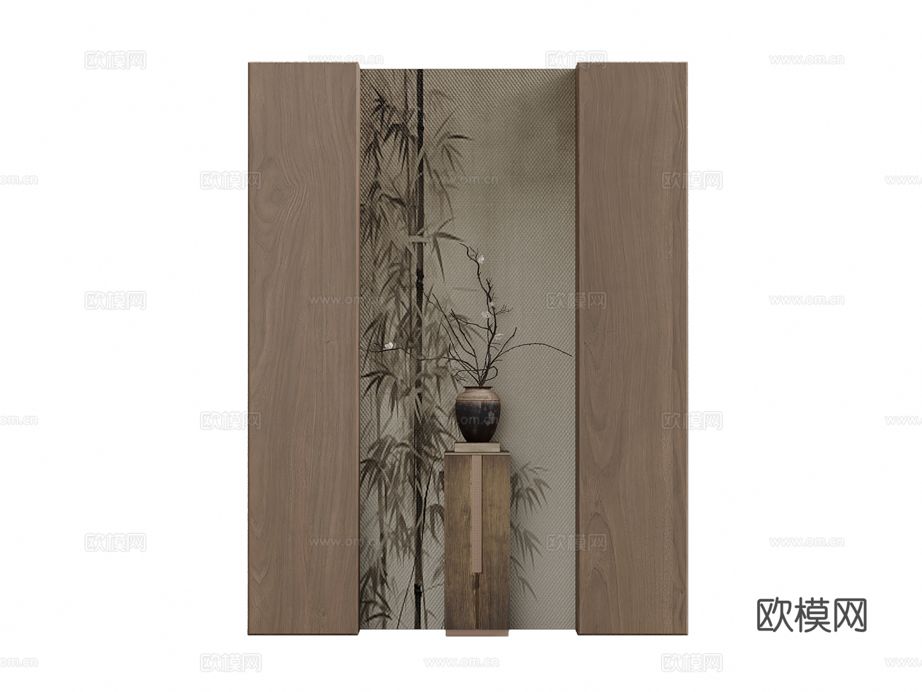 新中式玄关 入户隔断su模型