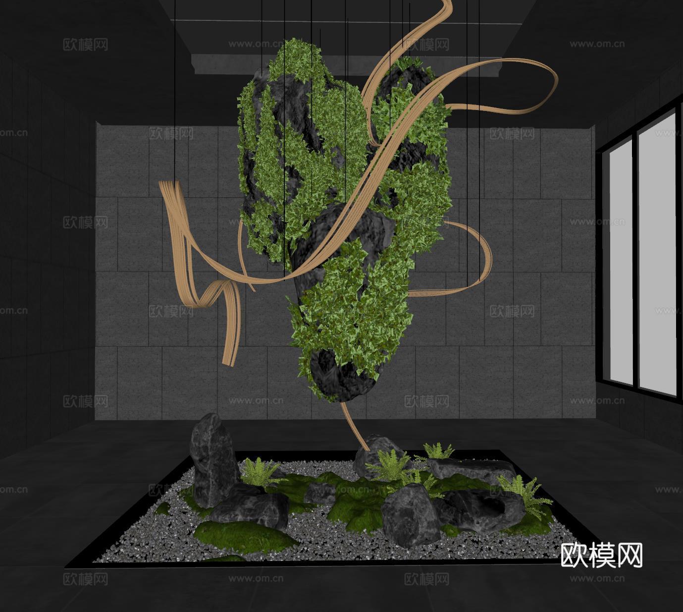 现代室内景观造景 景观植物 苔藓景观 景观造景 景观石su模型