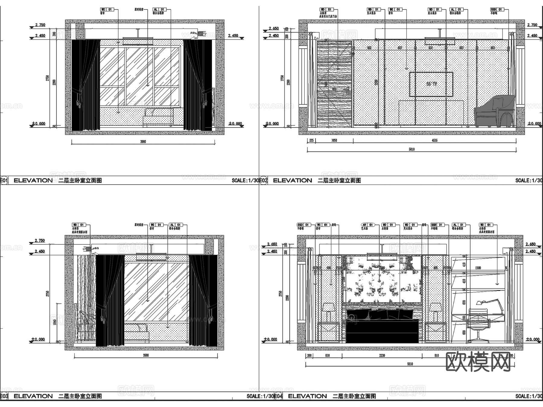 新中式三层别墅室内家装CAD施工图cad施工图