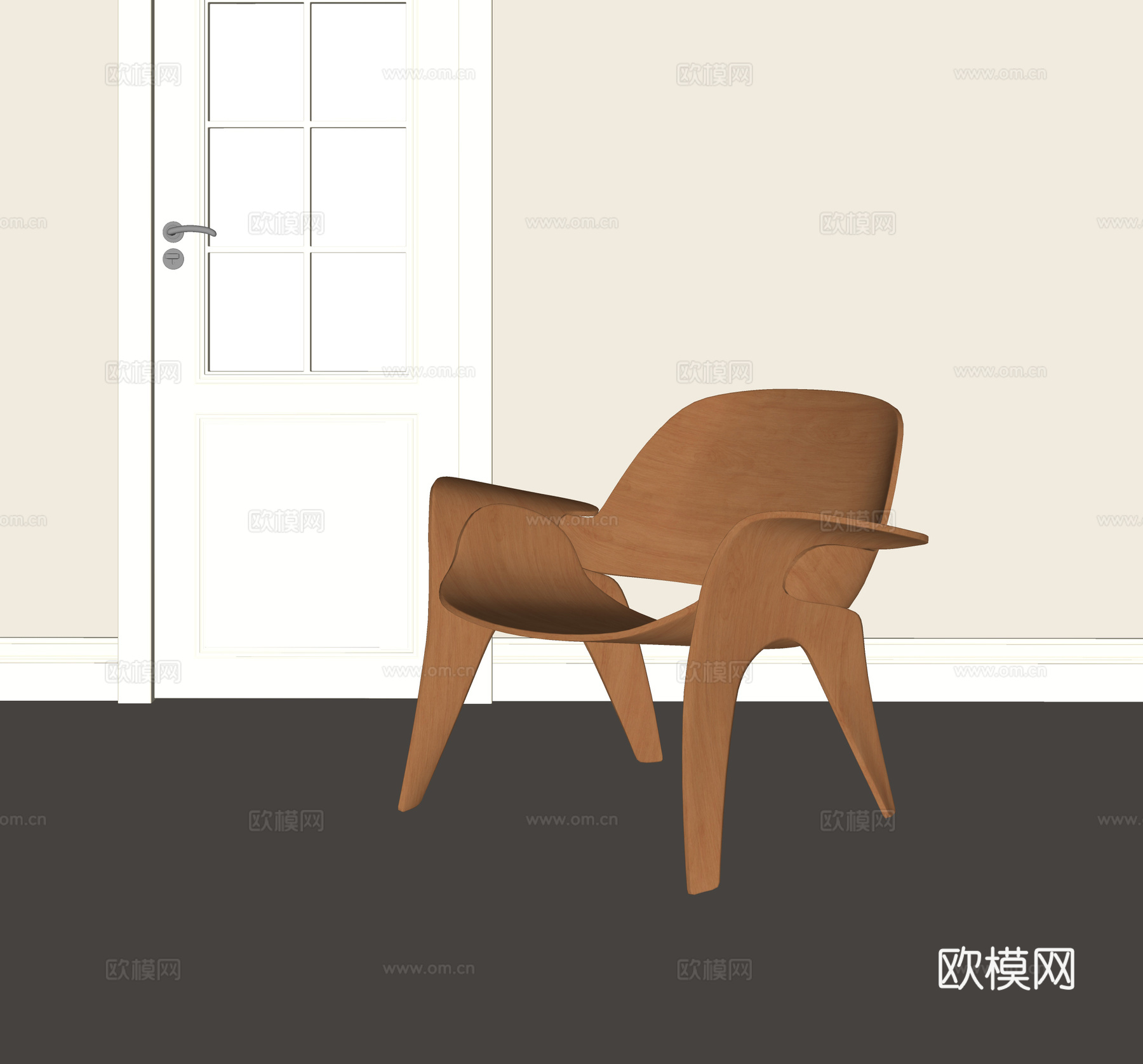 中古实木休闲椅su模型