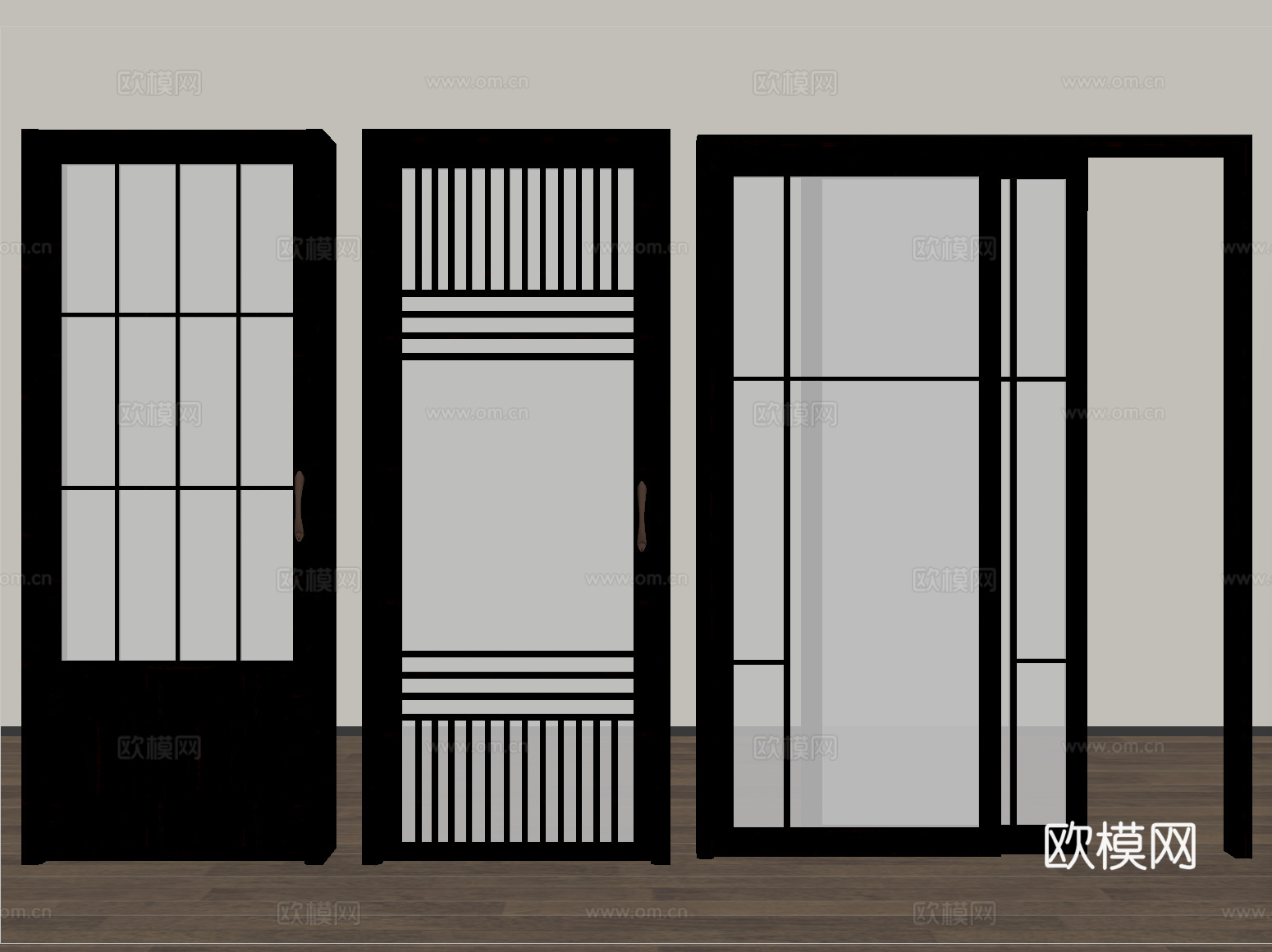 现代玻璃门  推拉门  平开门su模型