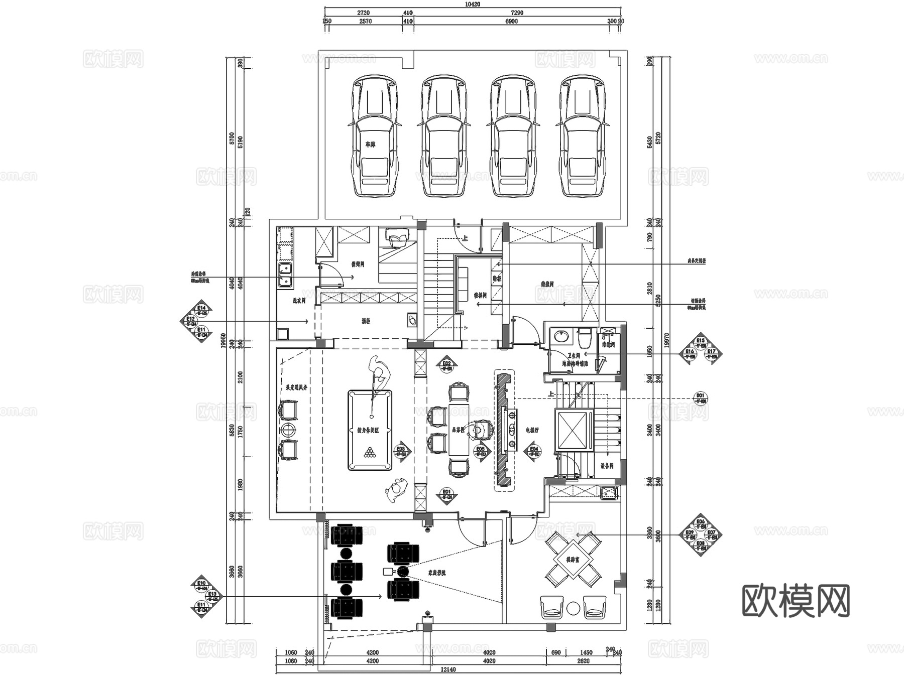 新中式三层别墅室内家装CAD施工图cad施工图