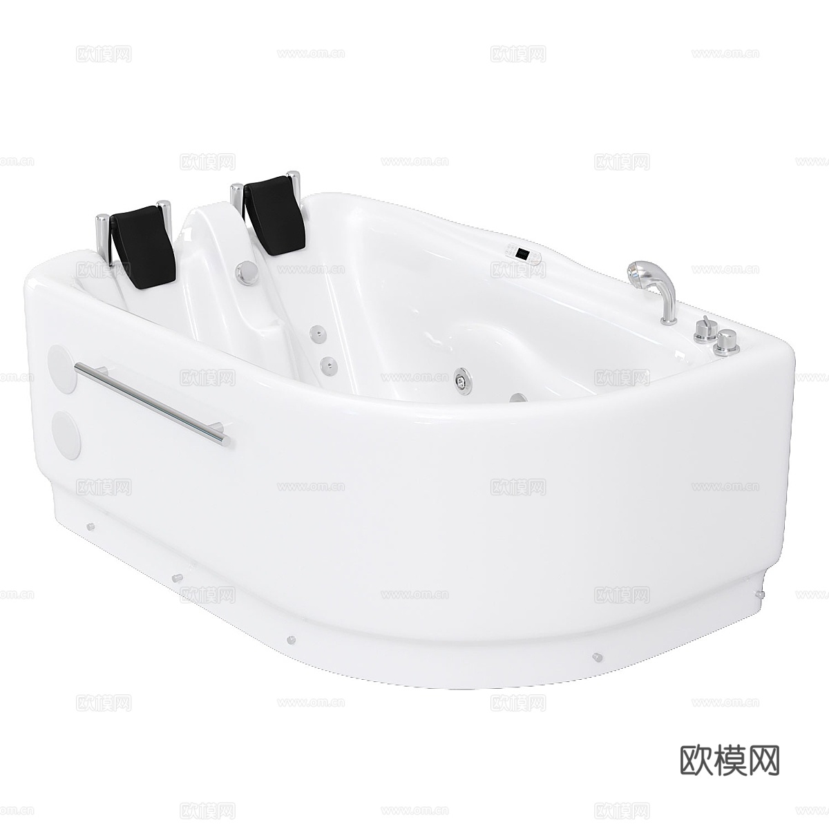 T型右转角亚克力白色漩涡按摩浴缸3d模型下载