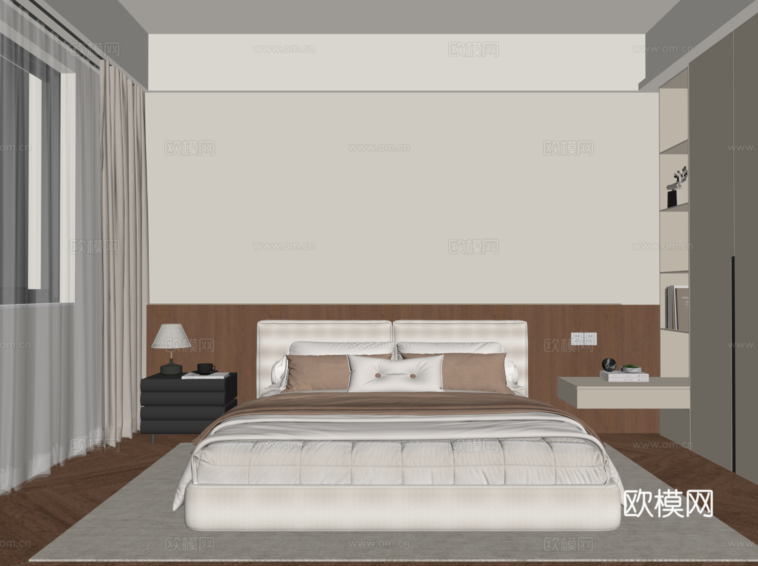 现代卧室 双人床su模型