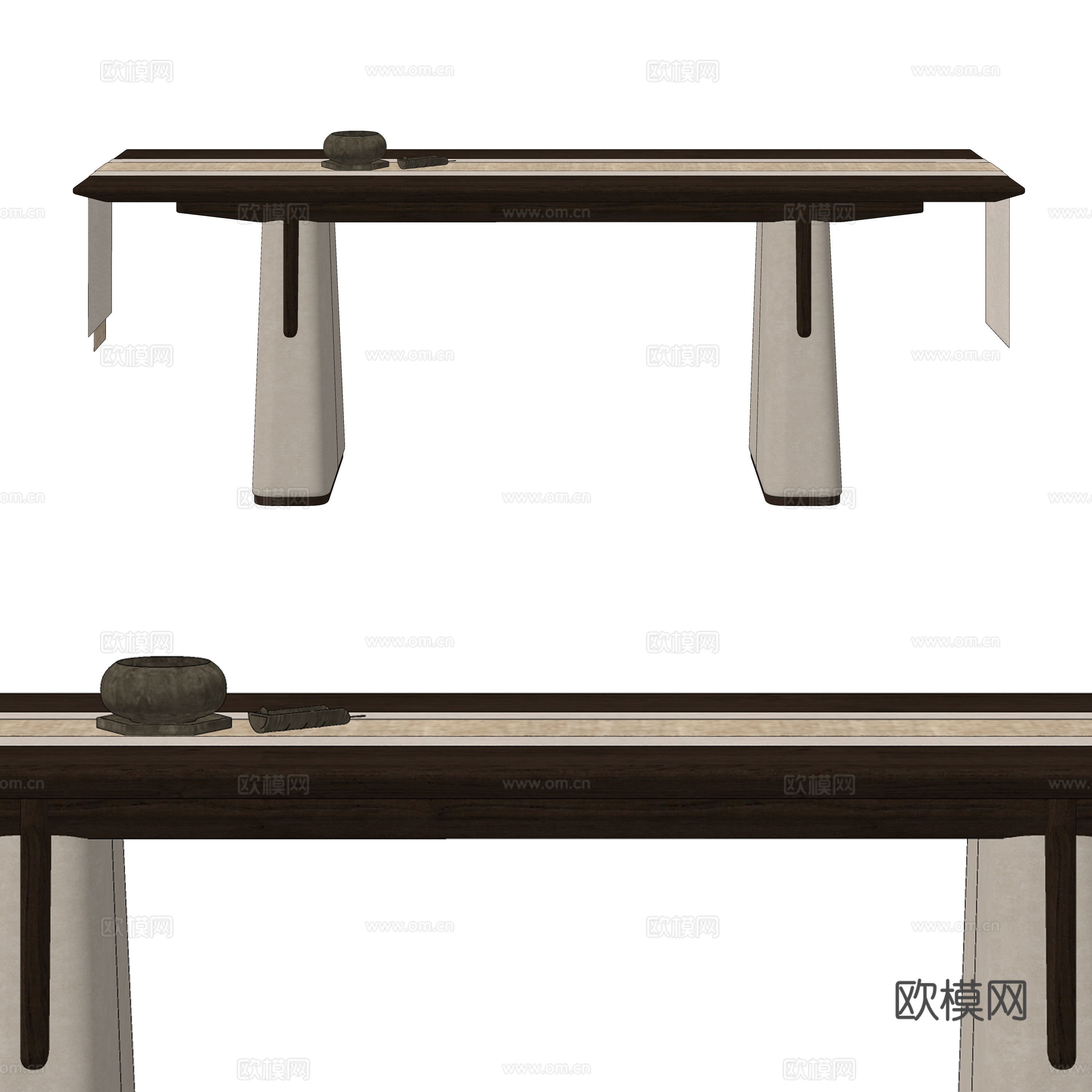 新中式书桌 茶桌su模型