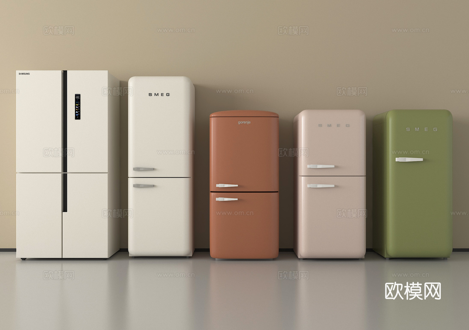 现代冰箱组合 四门冰箱  双开门冰箱su模型