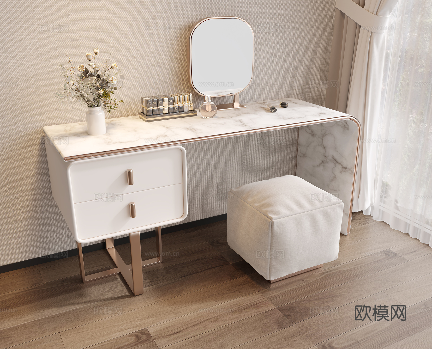 现代轻奢梳妆台 梳妆台组合3d模型下载