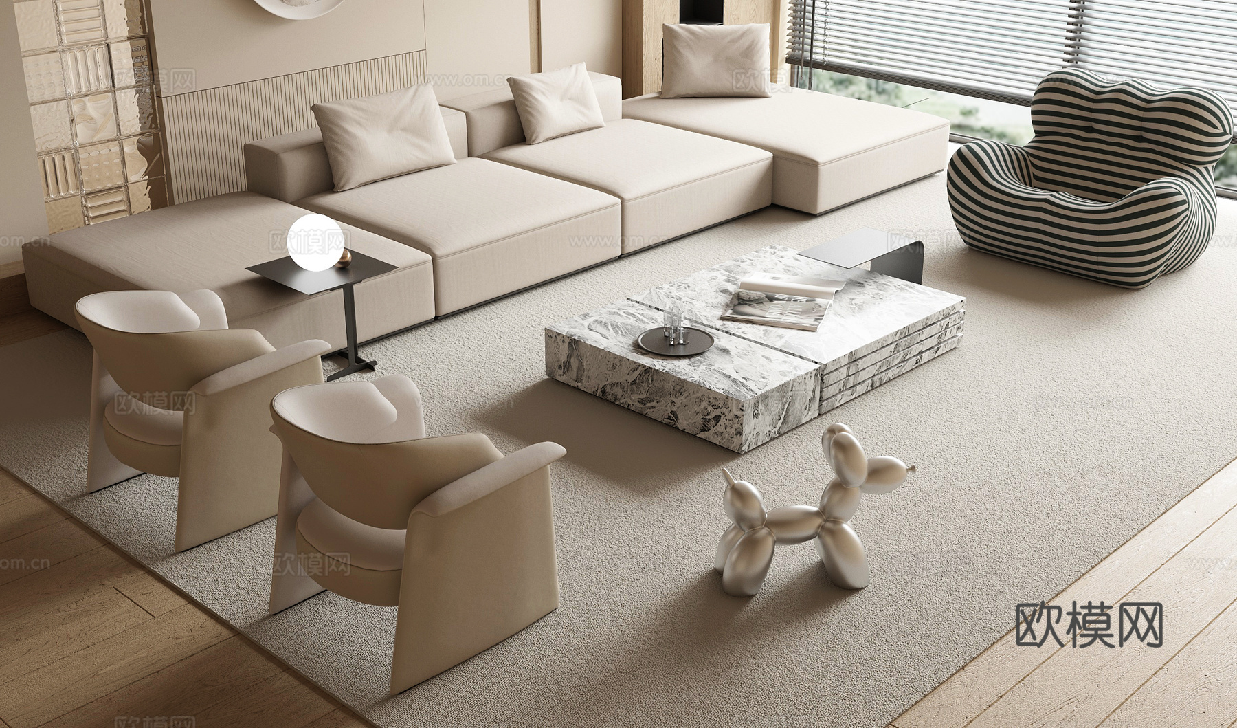 现代沙发茶几组合3d模型下载