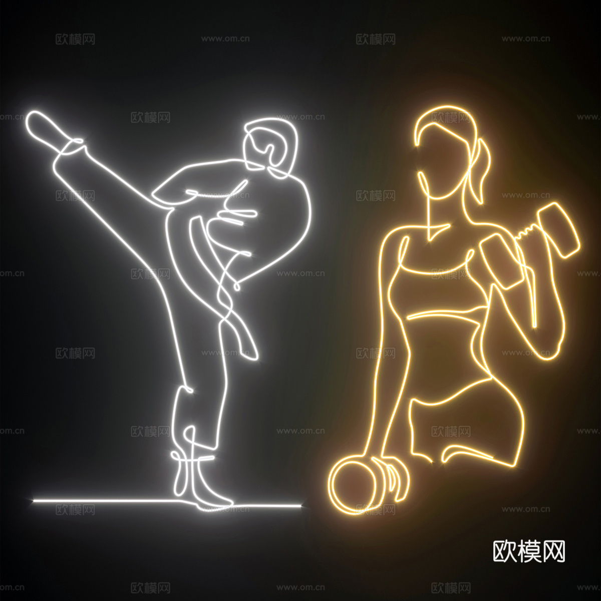 功夫 空手道 健身房霓虹灯3d模型下载（渲染图1）