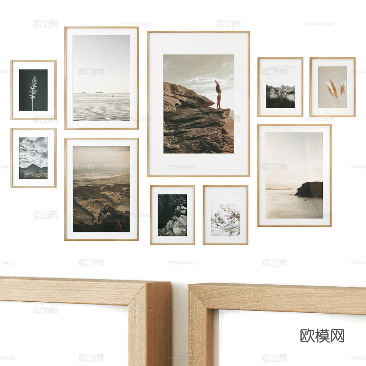 现代北欧原木风装饰挂画3d模型下载（渲染图1）