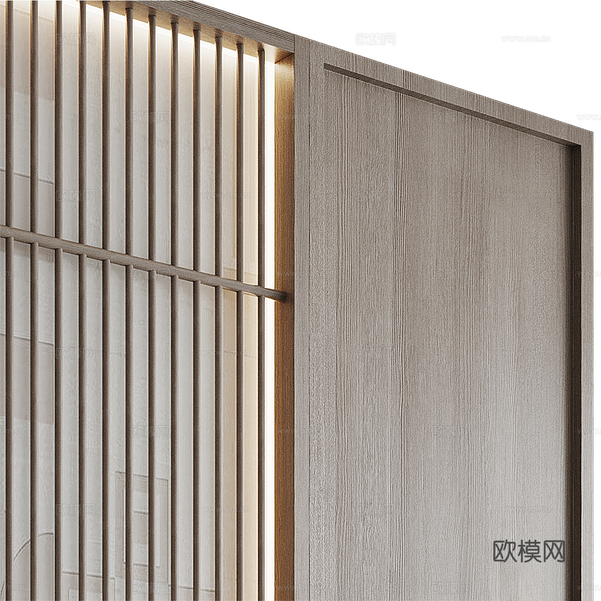 新中式原木背景墙 装饰墙板3d模型下载（渲染图3）