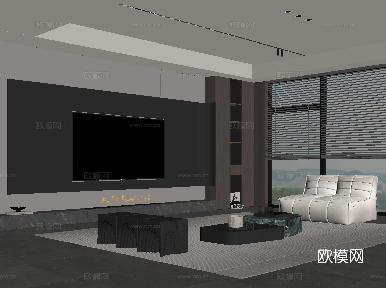 意式客厅 沙发茶几组合 电视背景墙su模型