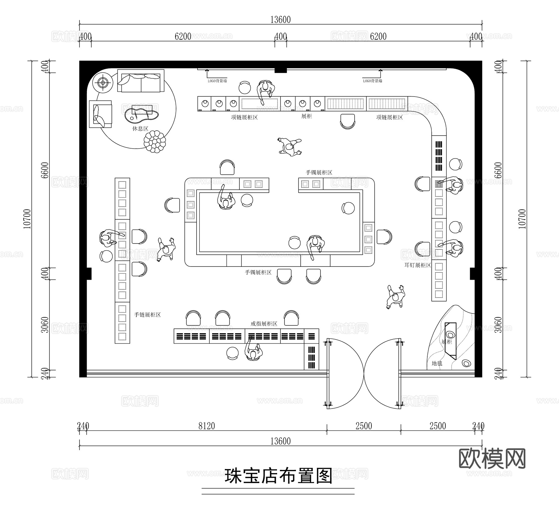 现代珠宝店首饰店平面方案图cad施工图