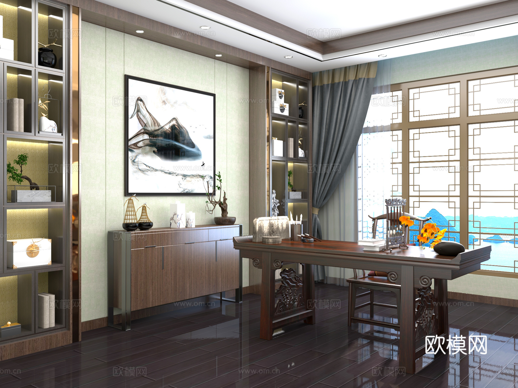 桌椅 中式3d模型下载（渲染图1）