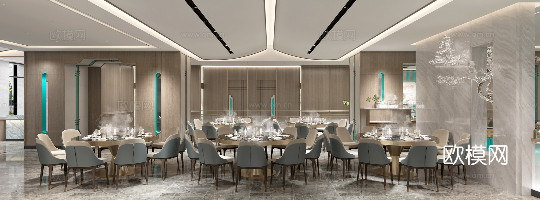 新现代中式火锅店3d模型下载（渲染图2）