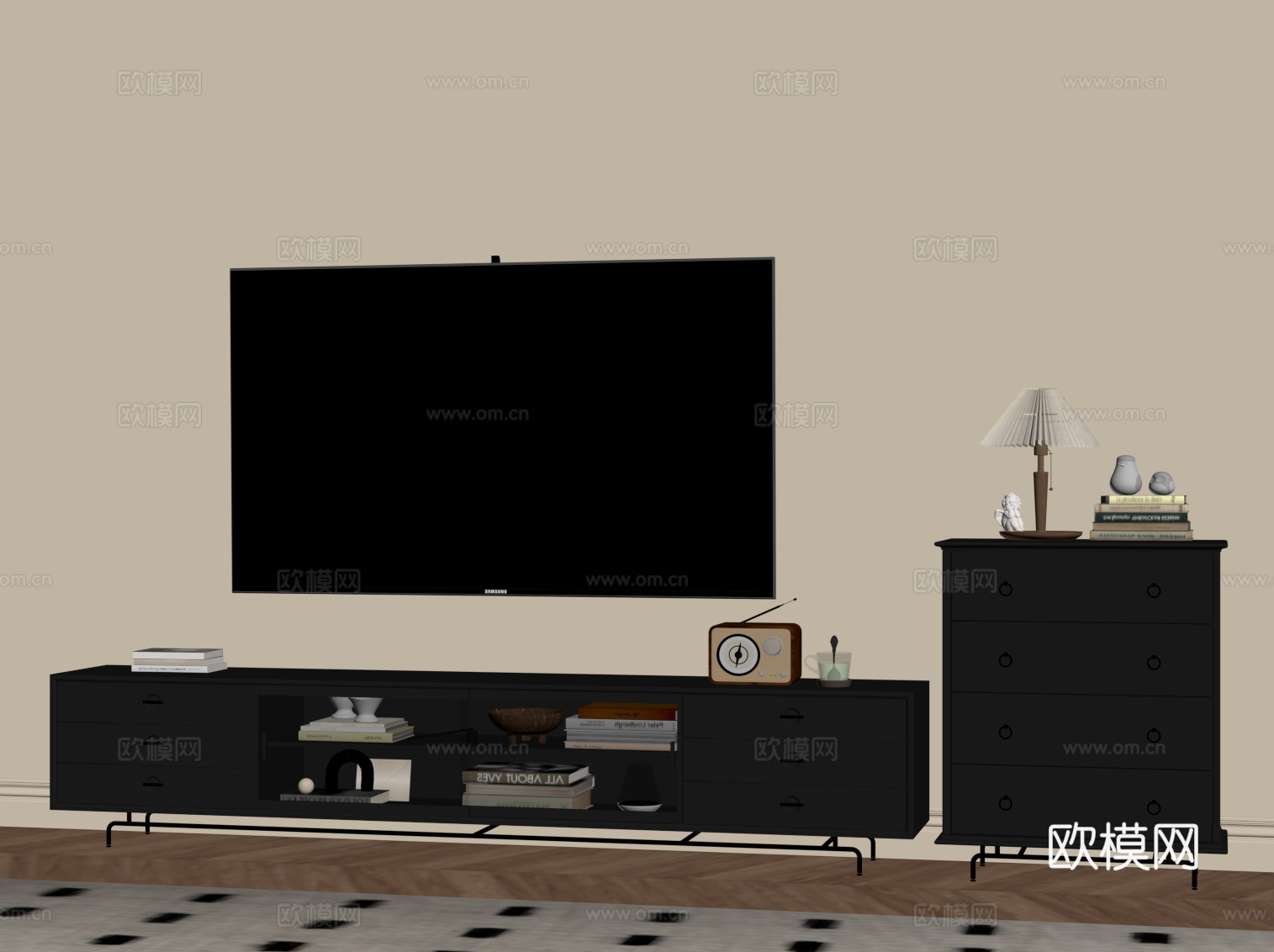 法式复古电视柜 边柜 装饰柜su模型