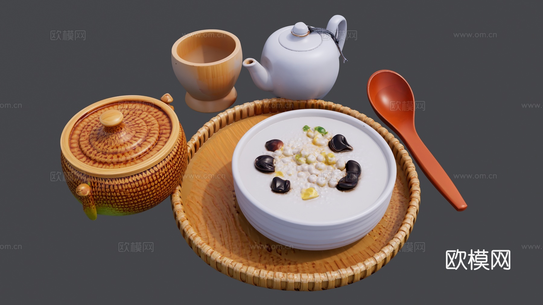 早餐茶粥组合su模型