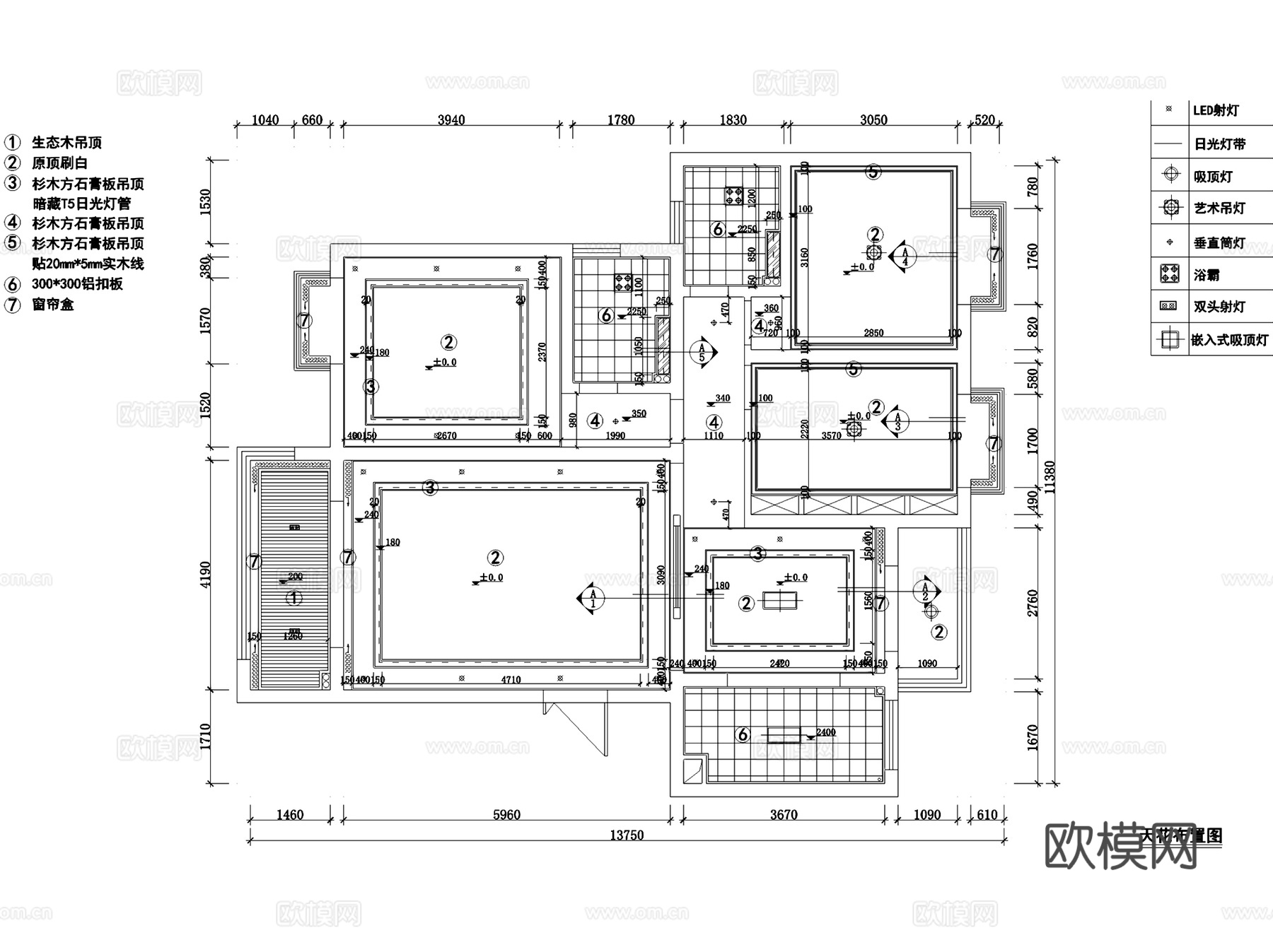 新中式三室两厅两卫室内家装CAD施工图cad施工图
