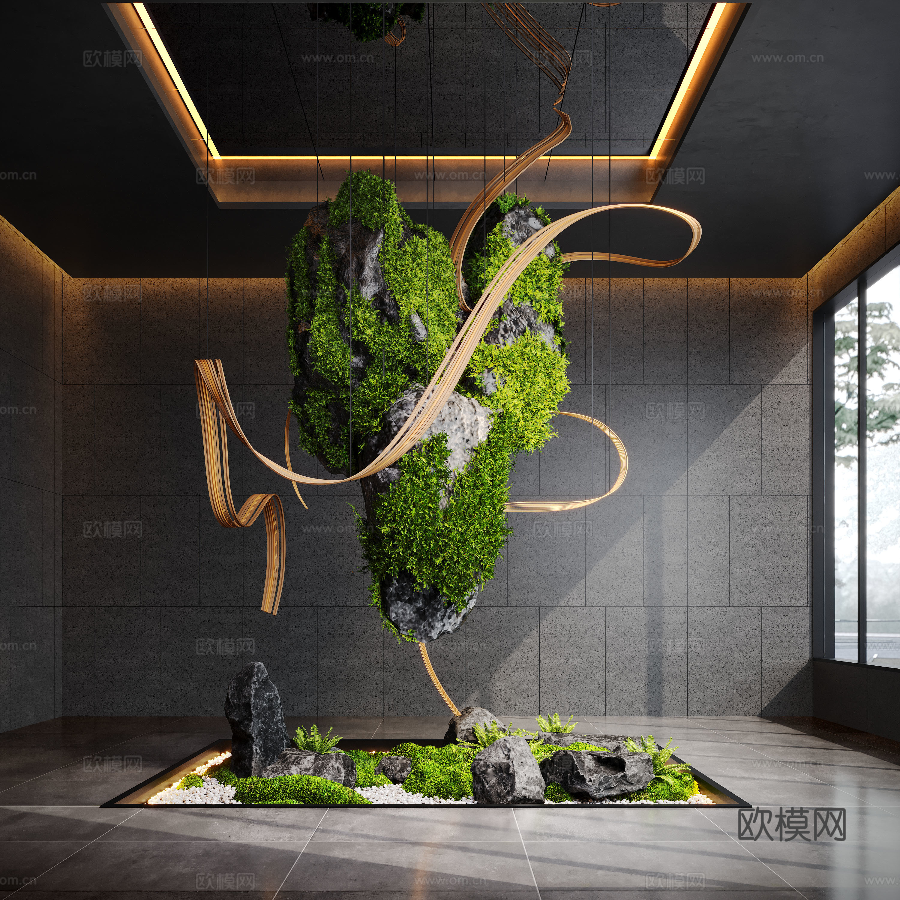现代室内景观造景 景观植物 苔藓景观 景观造景 景观石su模型