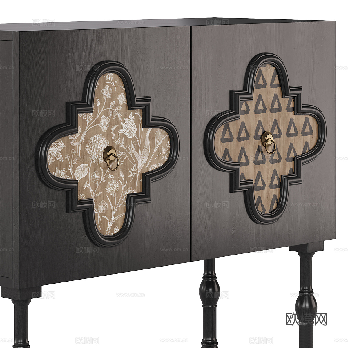法式中古风装饰柜 边柜 矮柜 斗柜3d模型下载（渲染图3）