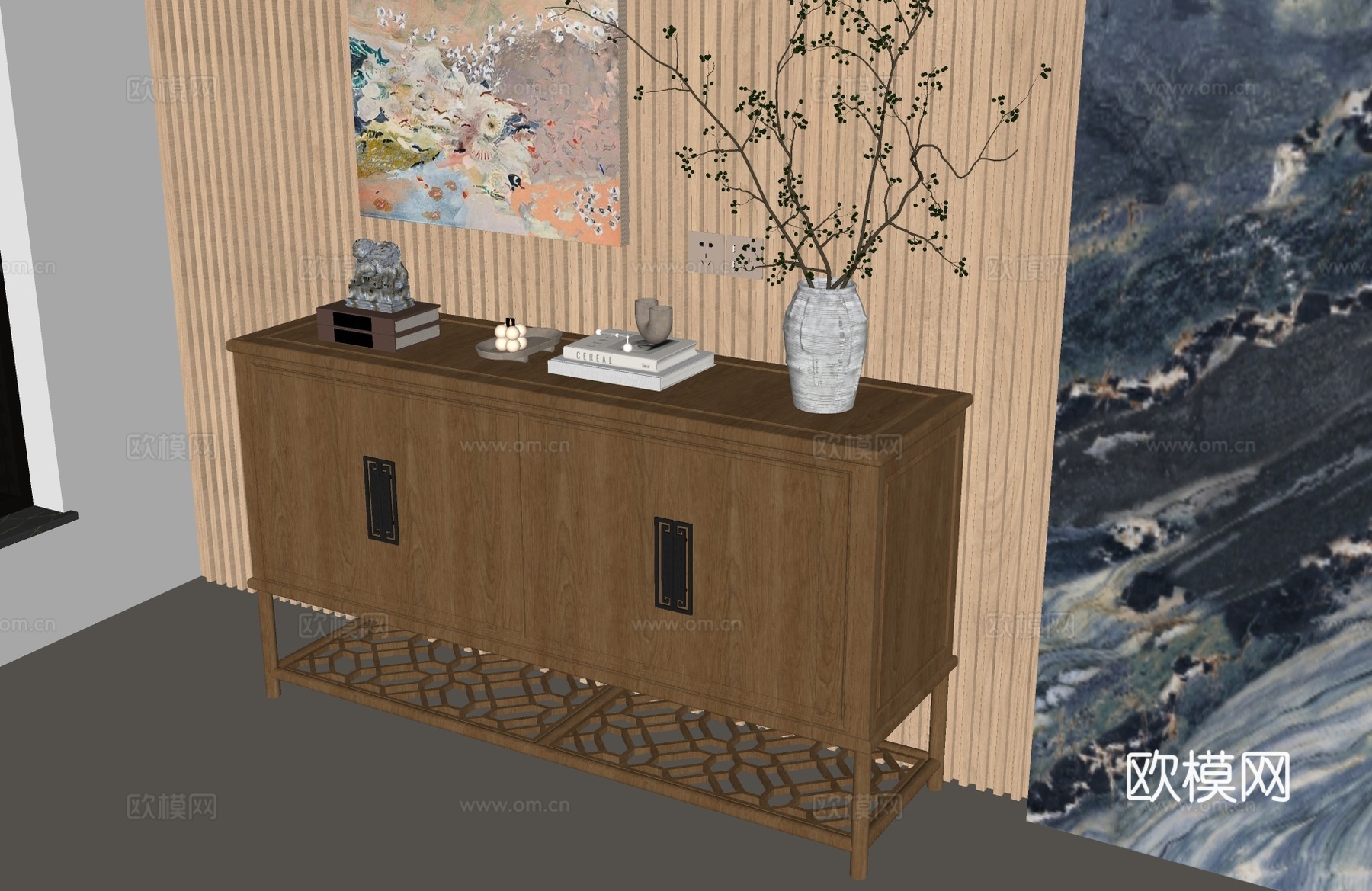新中式玄关柜 新中式边柜 宋氏边柜 宋氏玄关柜su模型