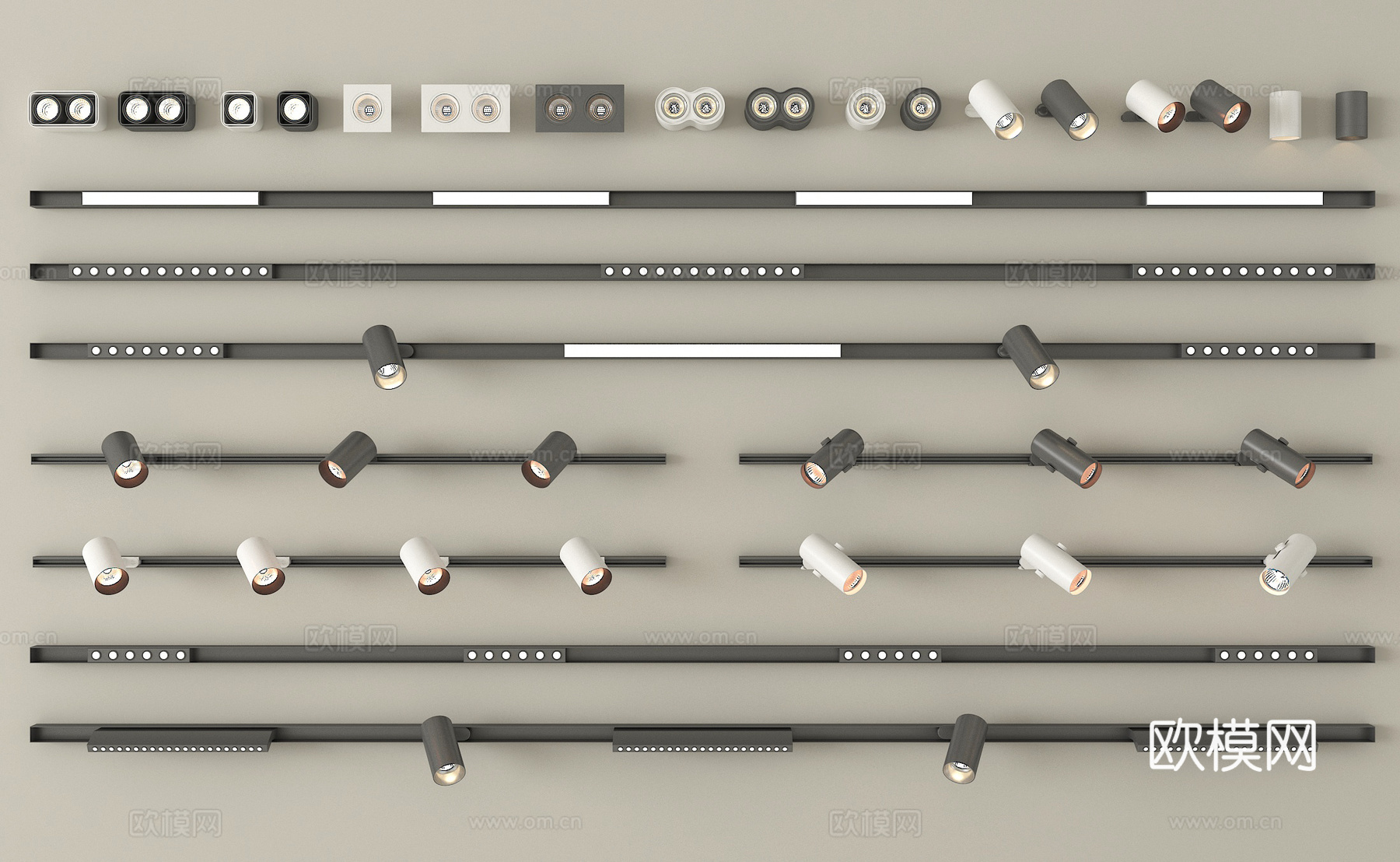 现代筒灯射灯 轨道射灯 线形射灯 明装筒灯射灯3d模型下载