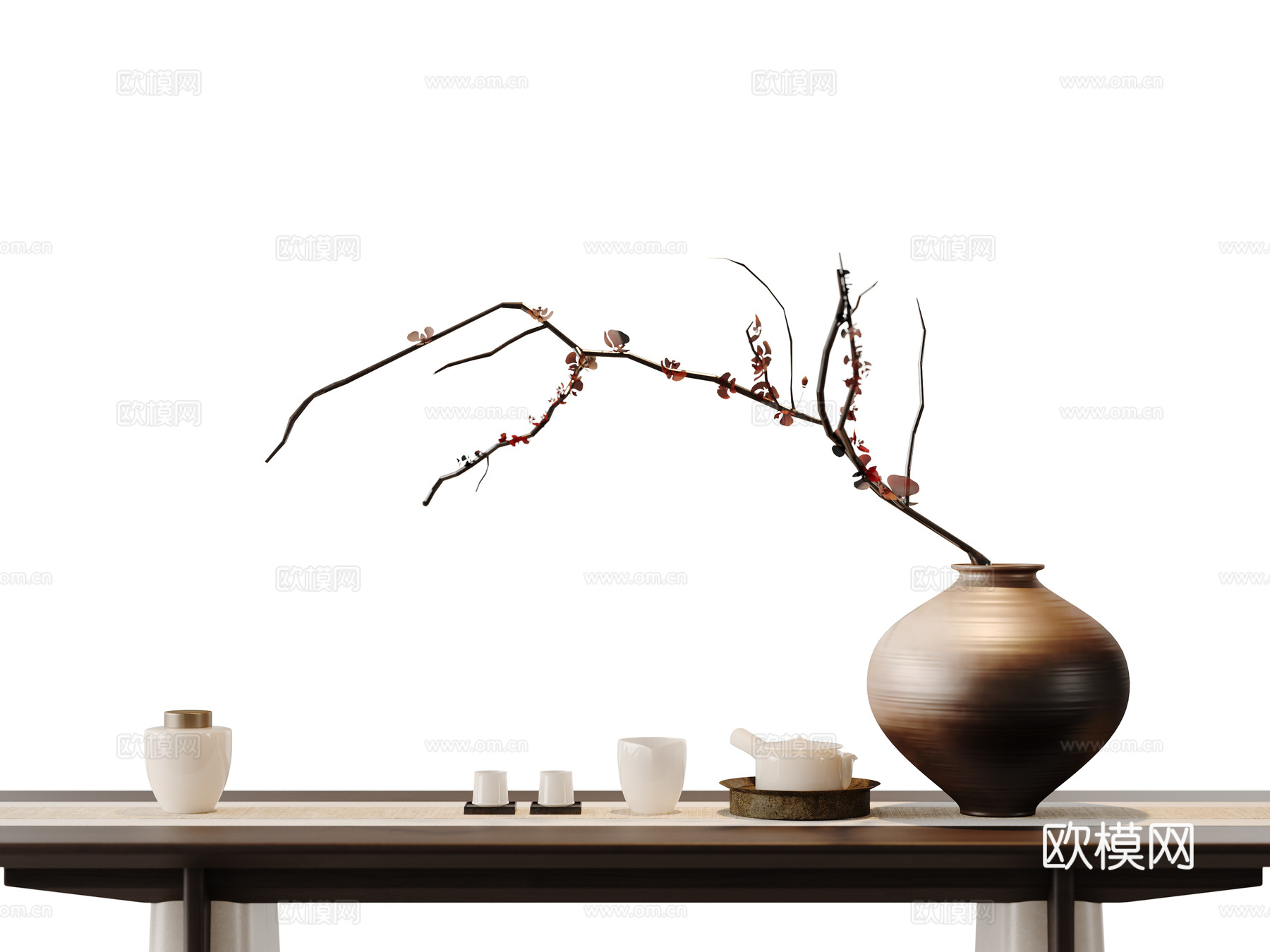 新中式茶具花艺摆件su模型