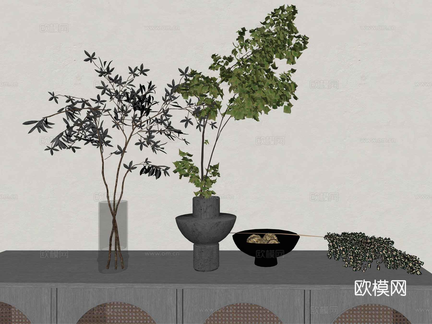 现代植物桌面装饰摆件su模型
