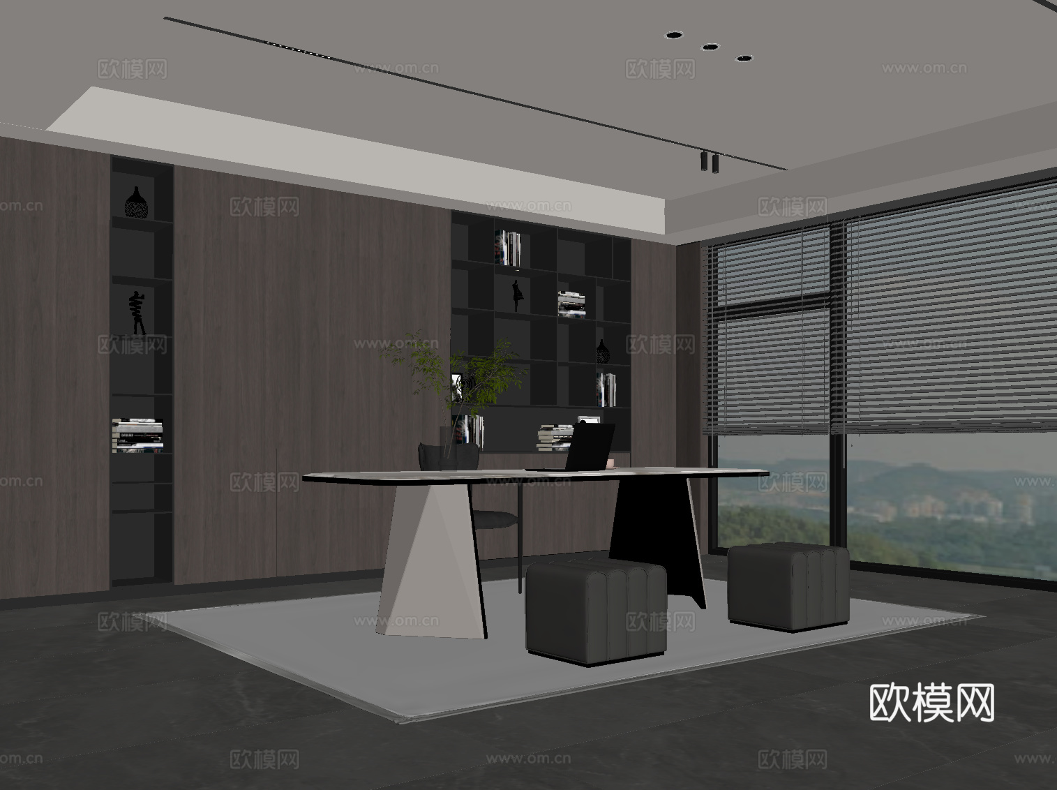 意式书房 书桌椅 书柜su模型