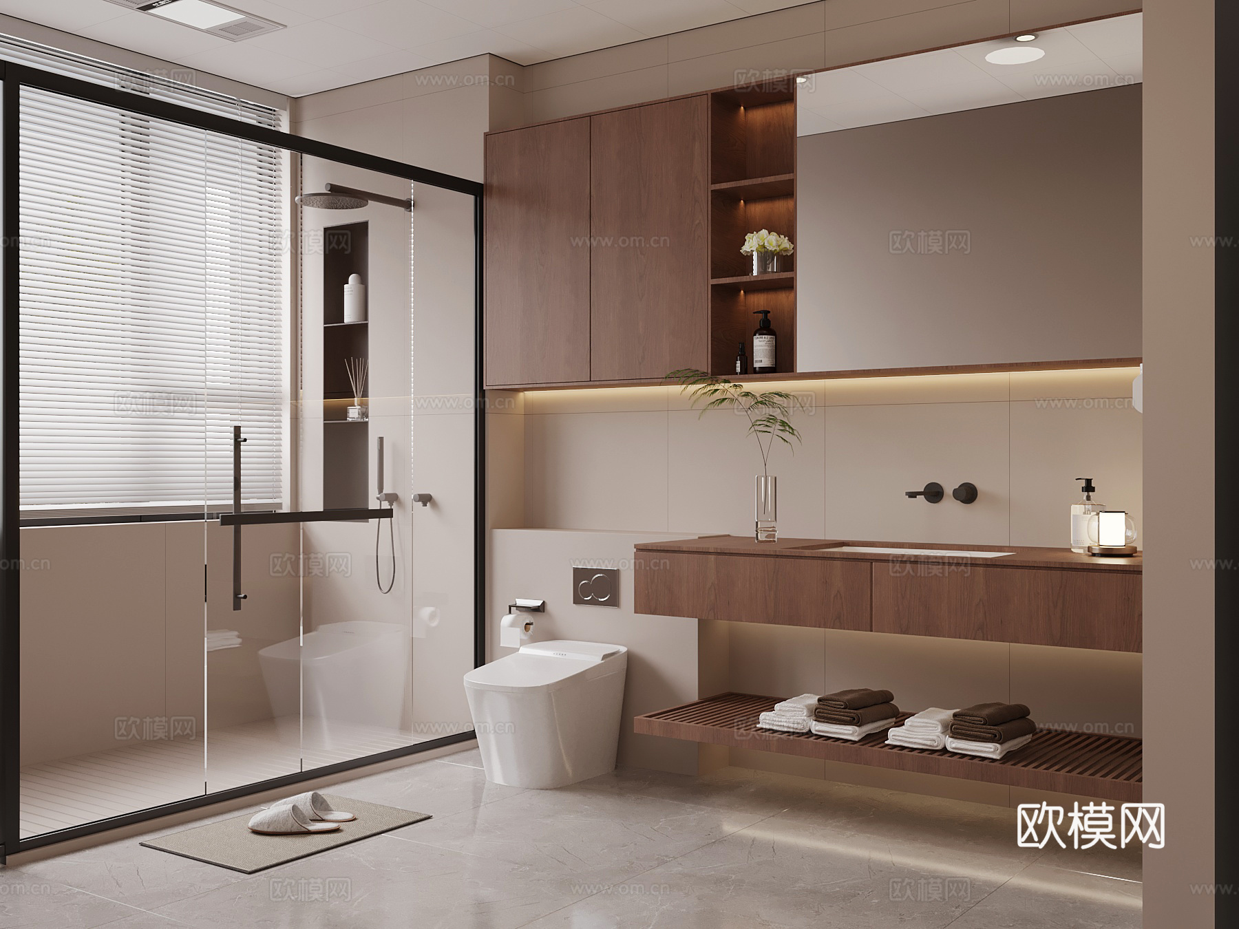 中古风卫生间 浴室柜 马桶  淋浴su模型