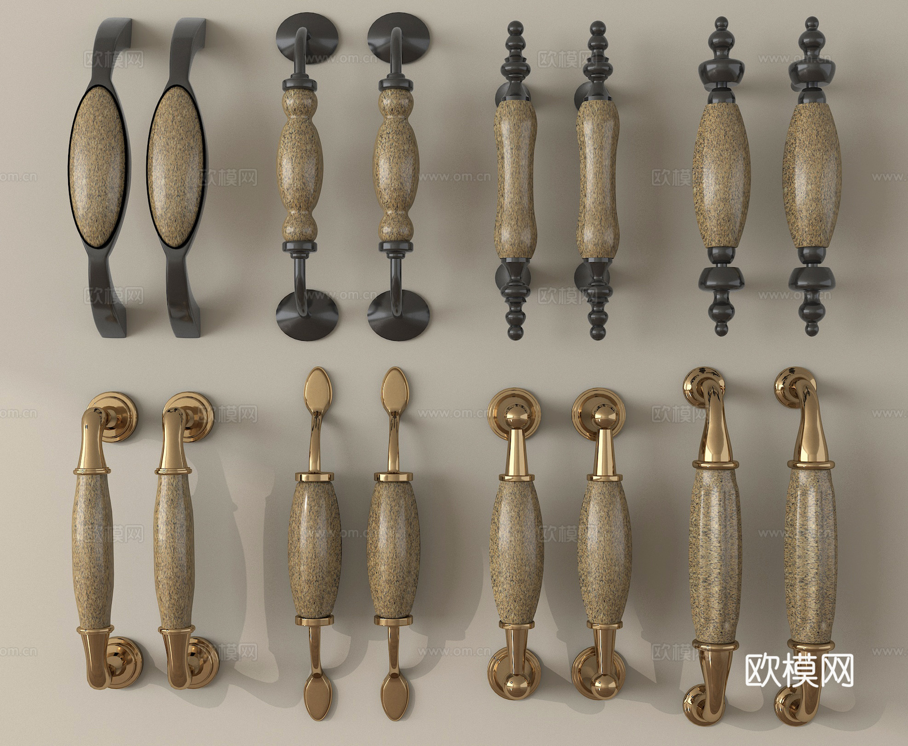 法式拉手 金属拉手 柜门拉手 抽屉拉手3d模型下载