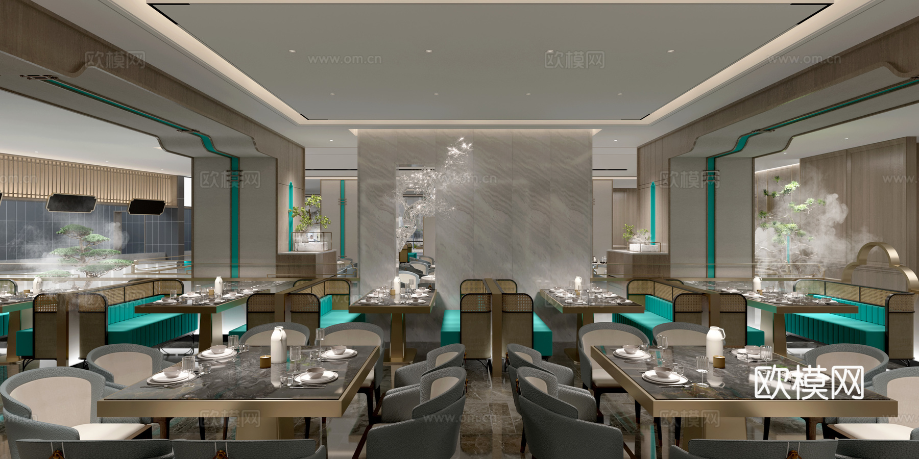 新现代中式火锅店3d模型下载（渲染图4）