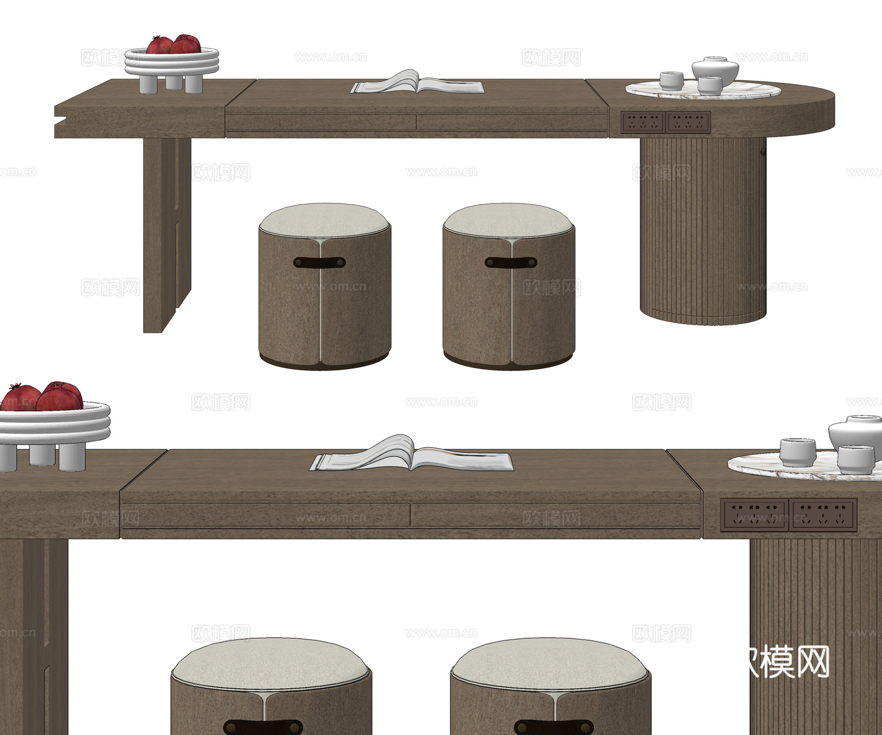 新中式茶桌椅 茶凳 茶桌su模型