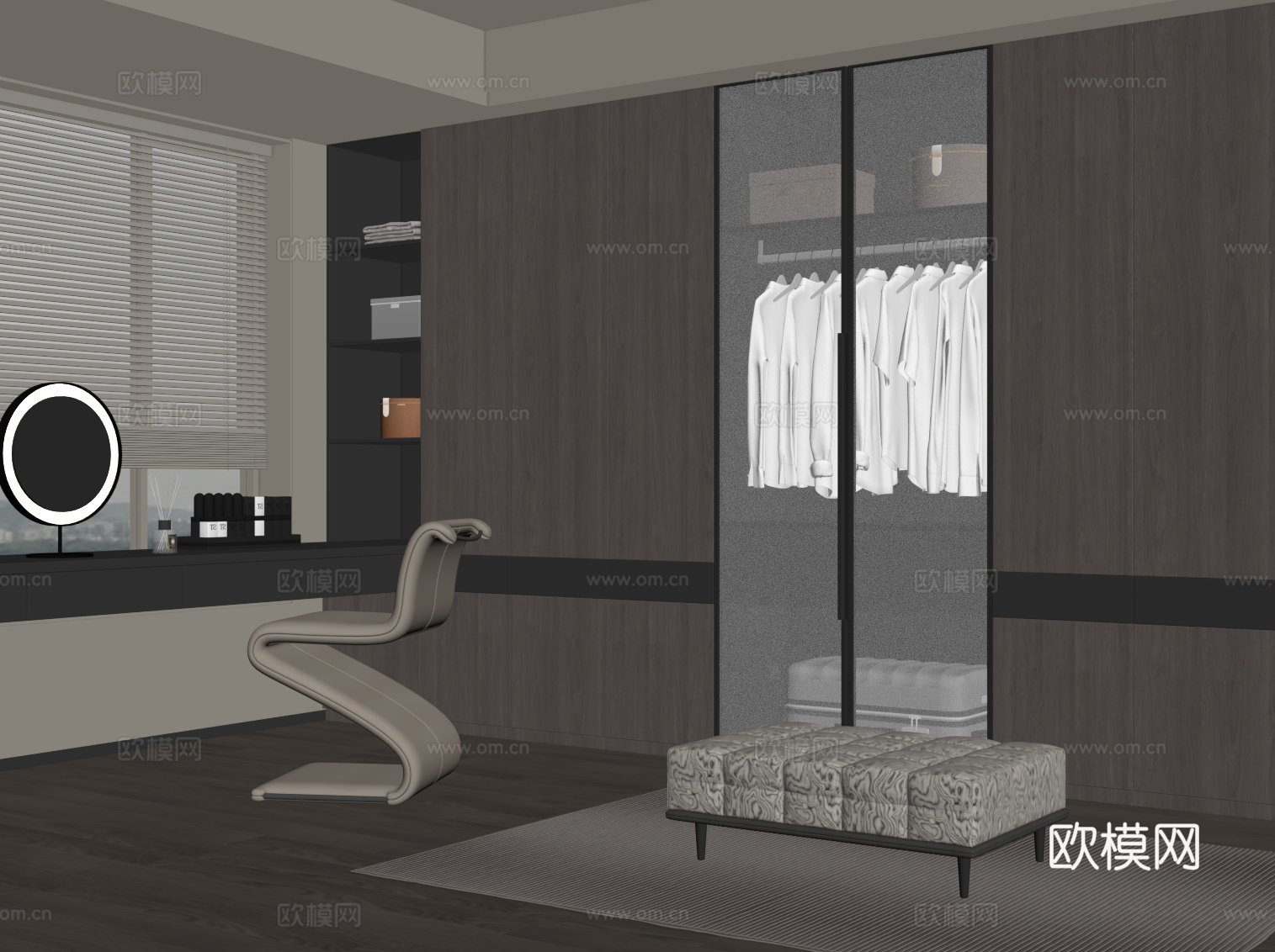 现代衣帽间 衣柜 换鞋凳su模型