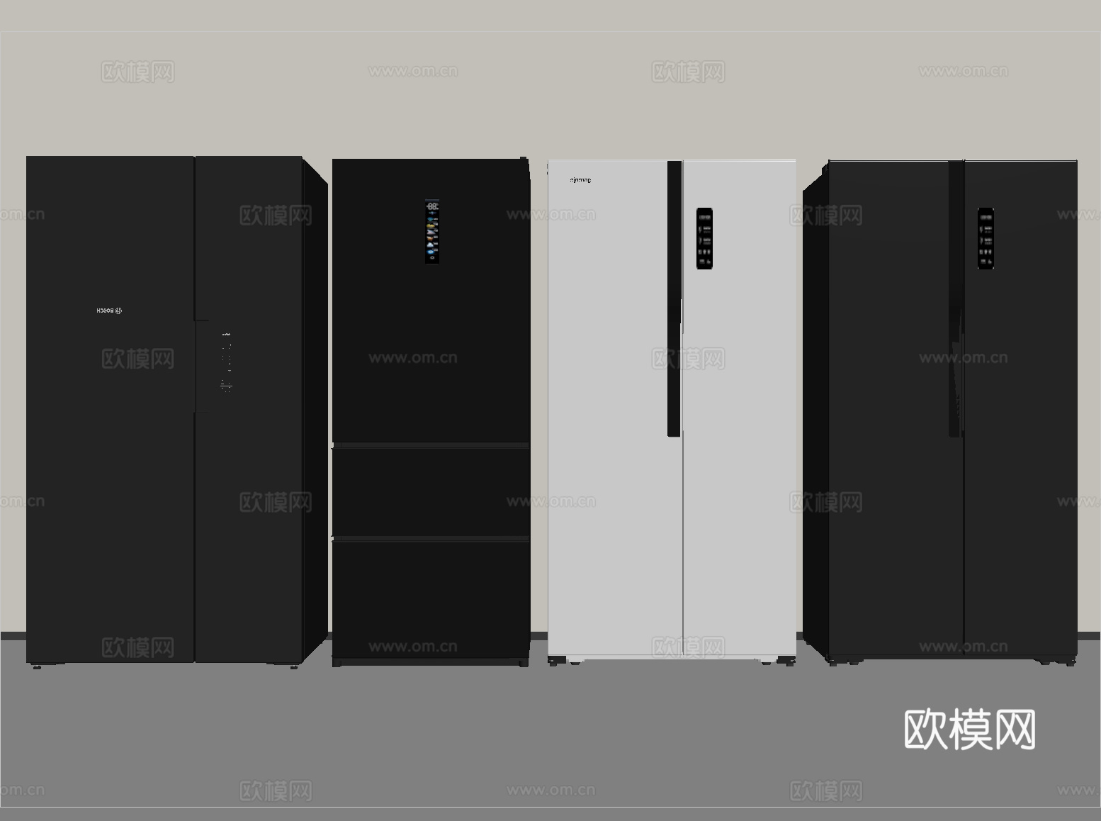 现代冰箱组合 对开门冰箱 三开门冰箱su模型
