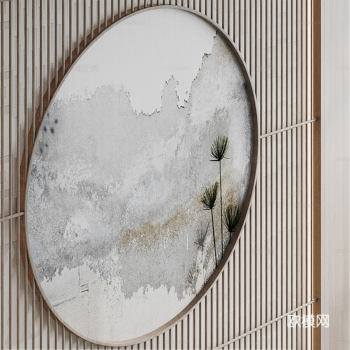 新中式原木背景墙 装饰墙板3d模型下载（渲染图4）