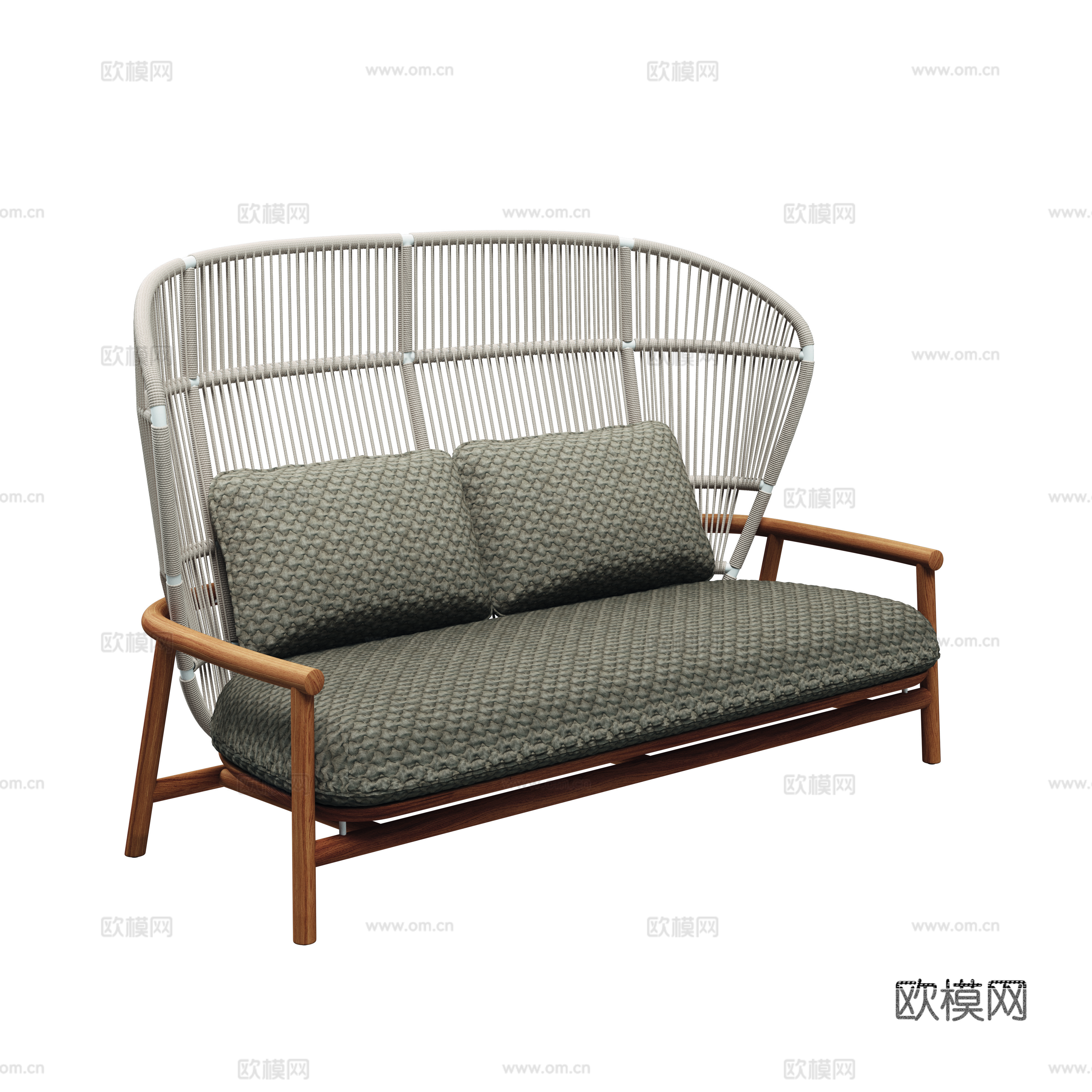 gloster  - 现代户外沙发 双人 绳编 高背柚木沙发su模型