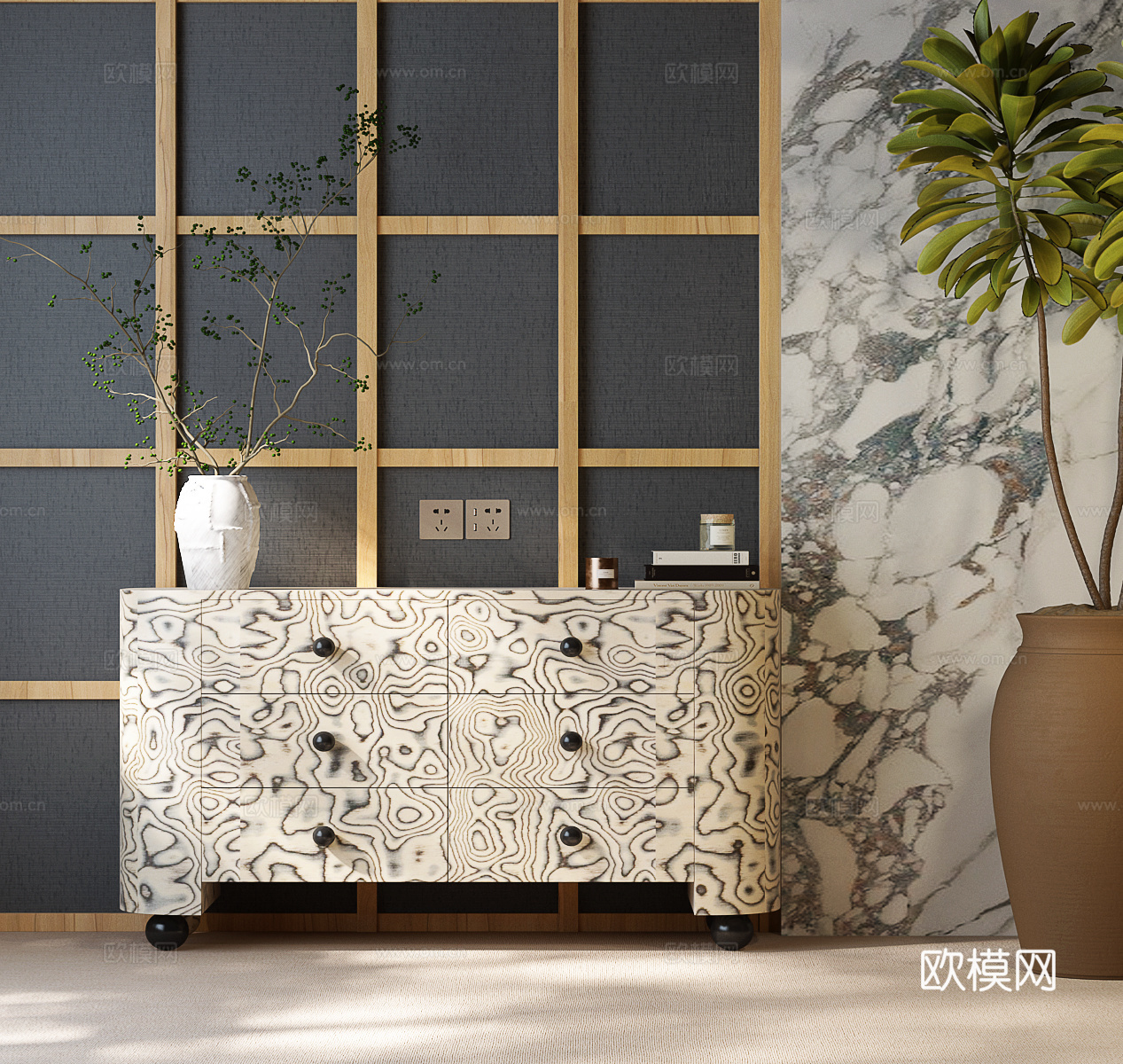 现代中古边柜 现代中古玄关柜 现代中古装饰柜su模型