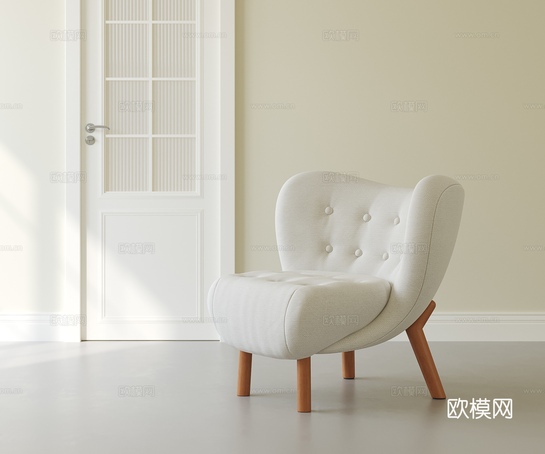 奶油中古沙发椅su模型