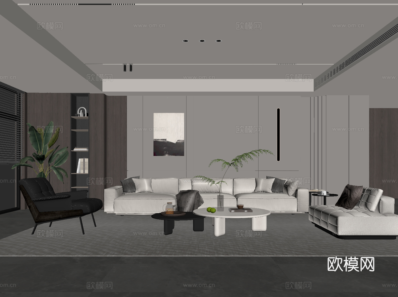 意式客厅 背景墙 沙发茶几组合su模型