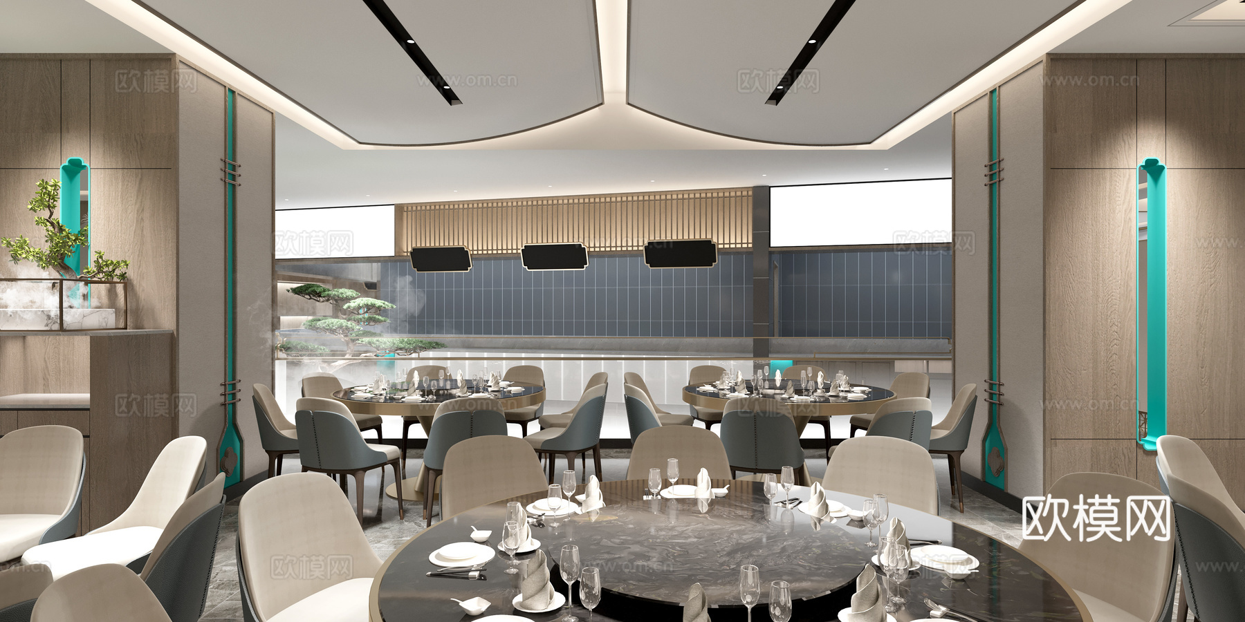 新现代中式火锅店3d模型下载（渲染图1）