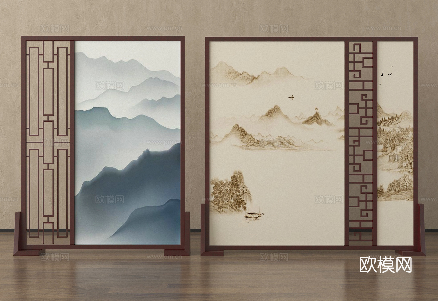 新中式屏风隔断3d模型下载