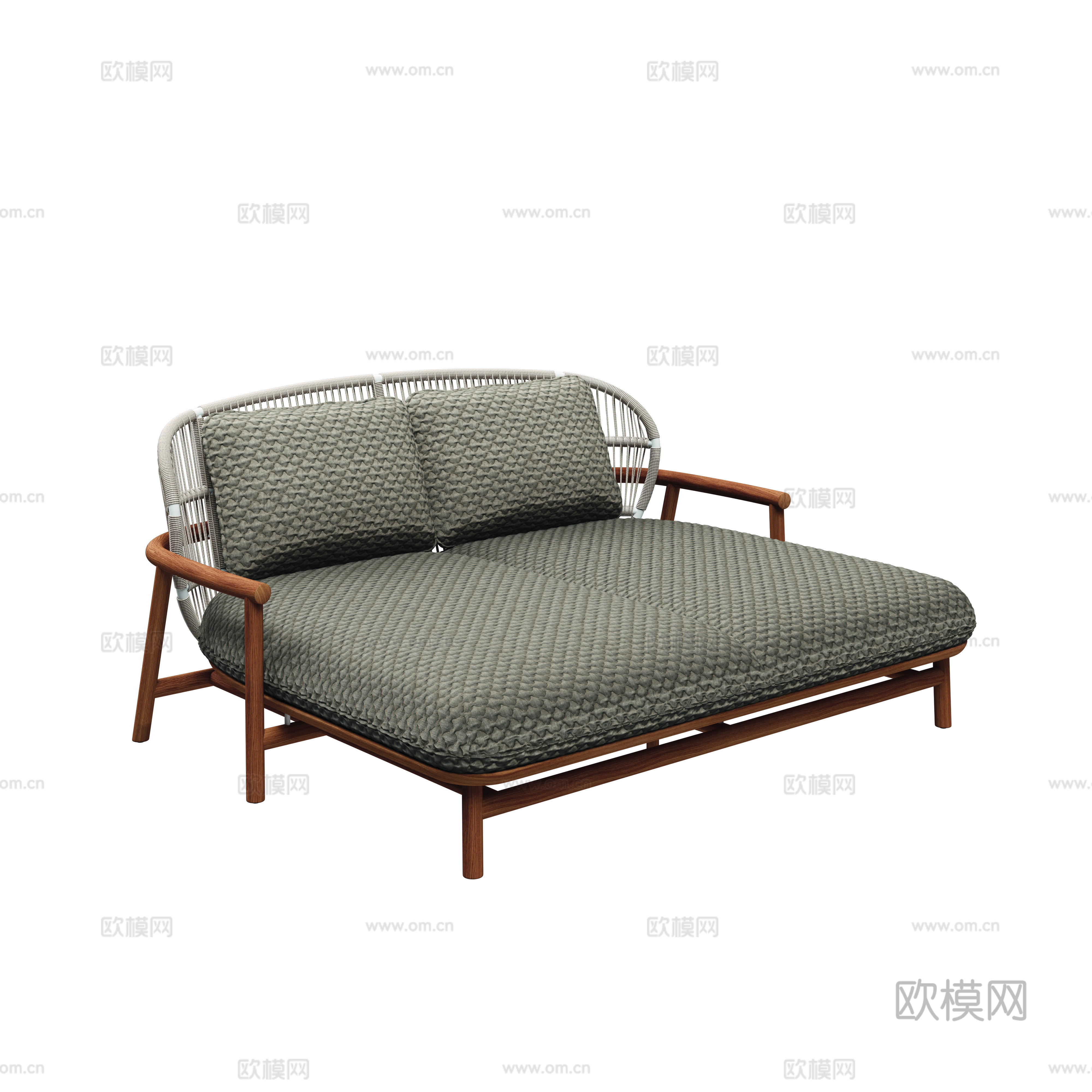 gloster  - 现代户外沙发 双人 绳编 柚木沙发躺床su模型