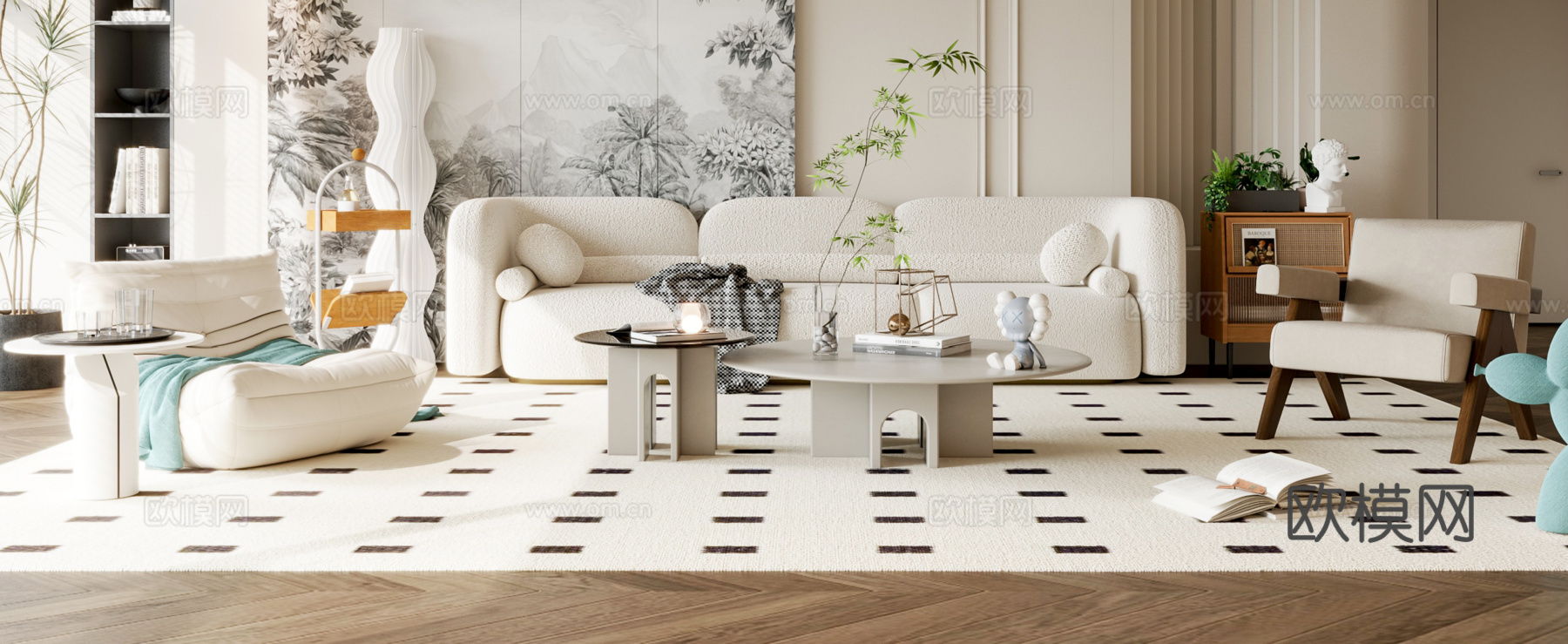 法式沙发茶几组合3d模型下载